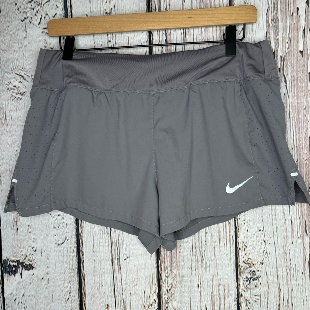 Nike Dri-Fit Size Large Women’s Gray Grey Lined Running Shorts Drawstring Waist